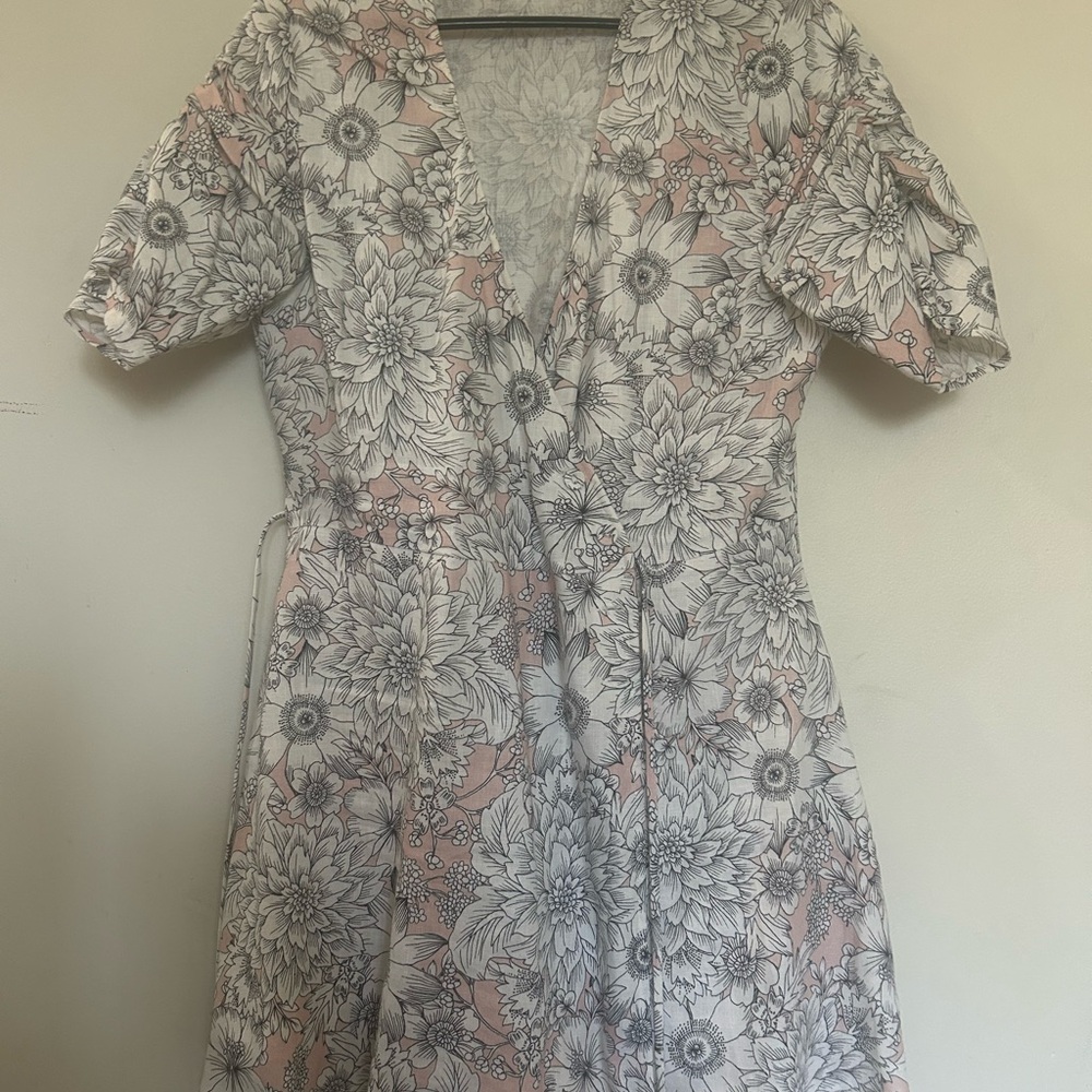 Floral V-Neck Dress - Pink and Gray
